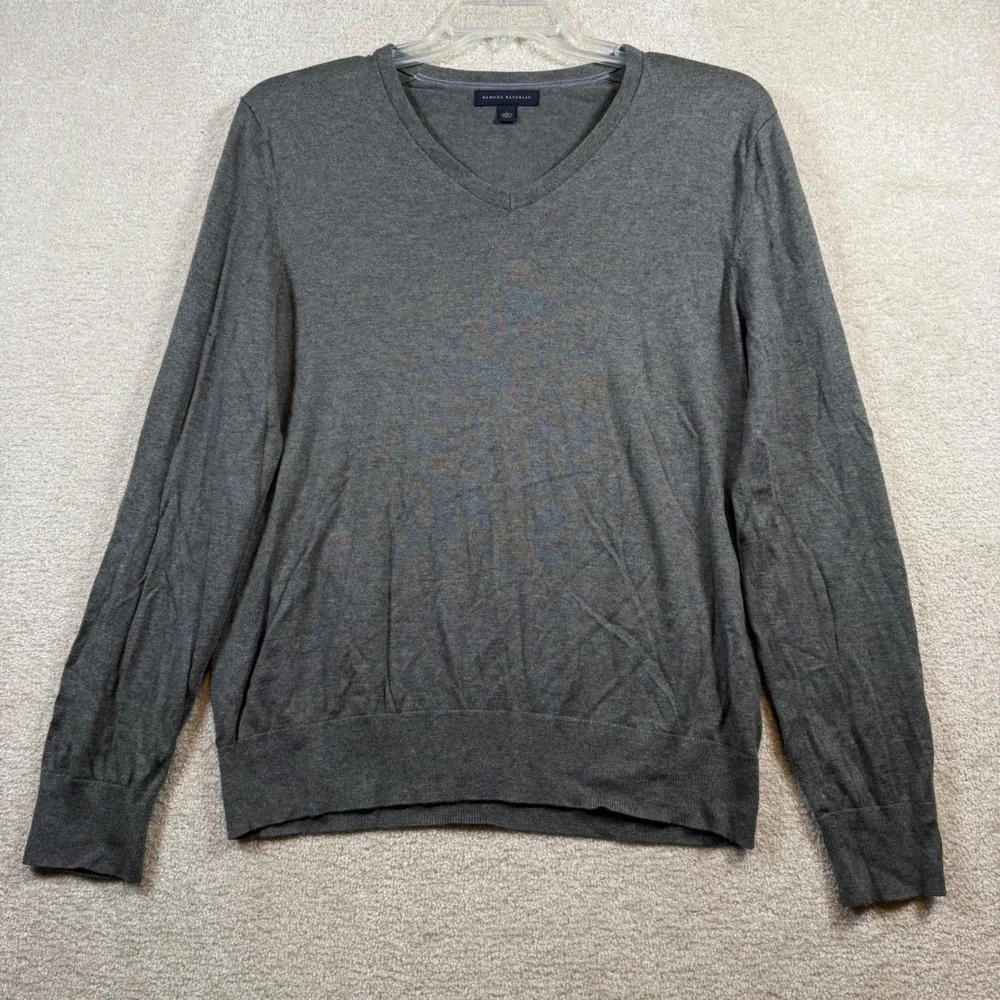Banana Republic V-Neck Sweater‎ Mens Large Grey Silk Cotton Cashmere Knit